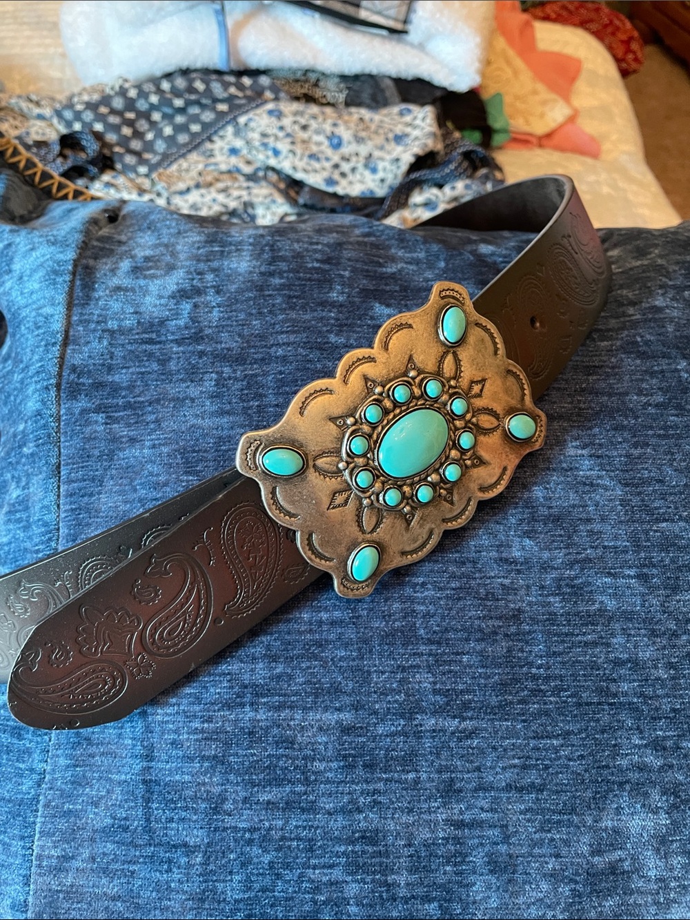 Turquoise Concho Western Leather Belt.  XL -44